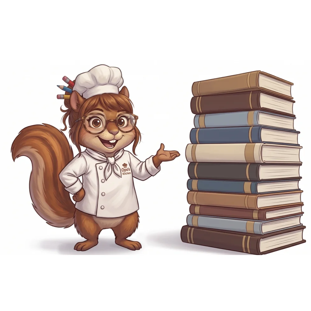 Mascota OPO cocinando y preparando los temas de muestra