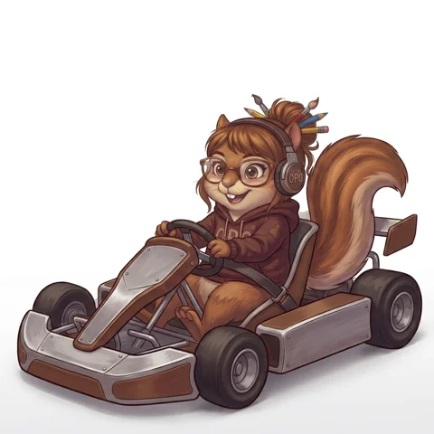 OPO conduciendo un kart al trabajo con auriculares de diadema